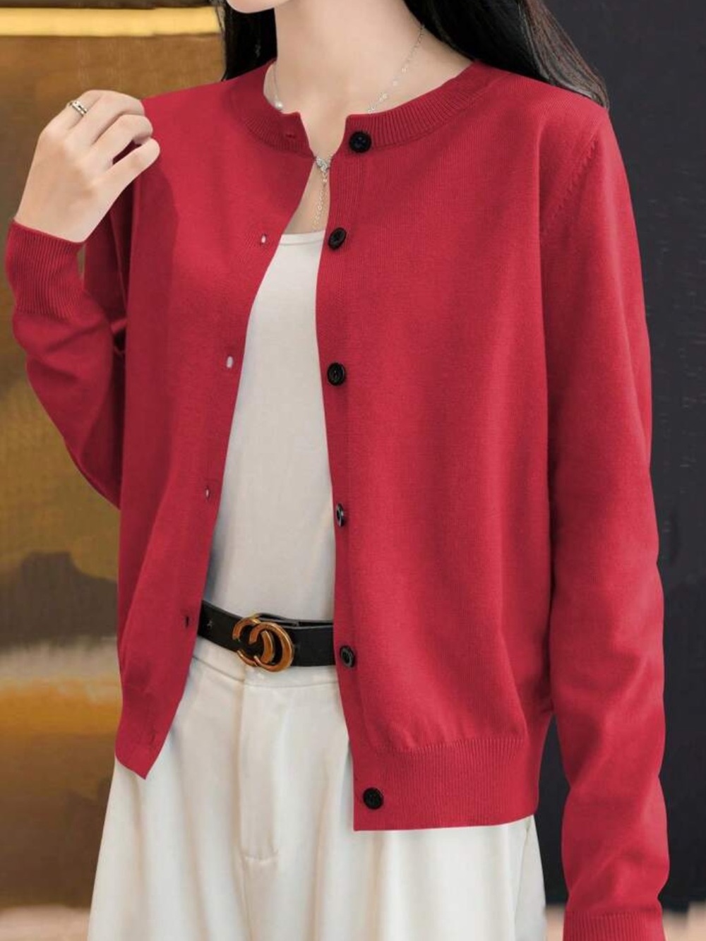 Red Button-Front Cardigan - Picture 6 of 6
